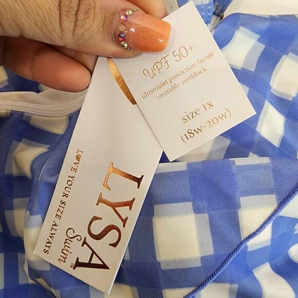 Lysa Raya One-peice Swimsuit Size 1x Checkered Blue and White - Picture 6 of 8